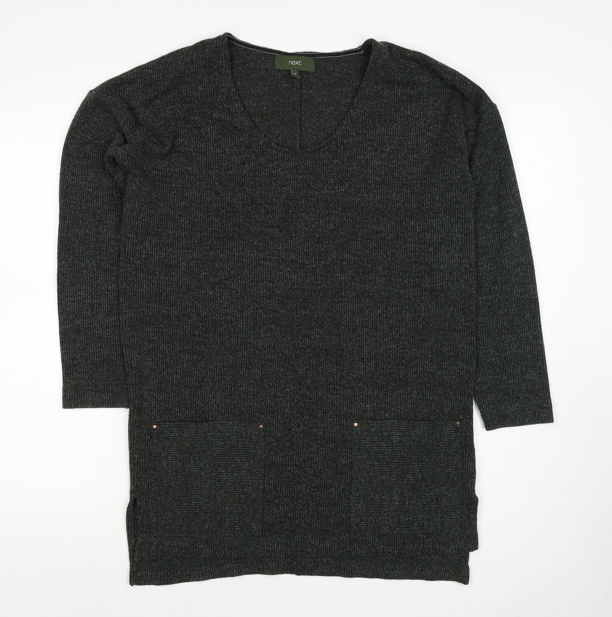 Next Women Grey UK 10 Open Front Longline Knit Cardigan Pockets Stretch