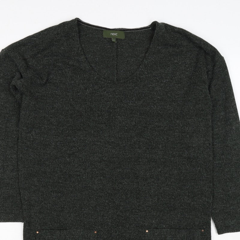 Next Women Grey UK 10 Open Front Longline Knit Cardigan Pockets Stretch