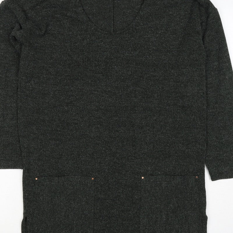 Next Women Grey UK 10 Open Front Longline Knit Cardigan Pockets Stretch