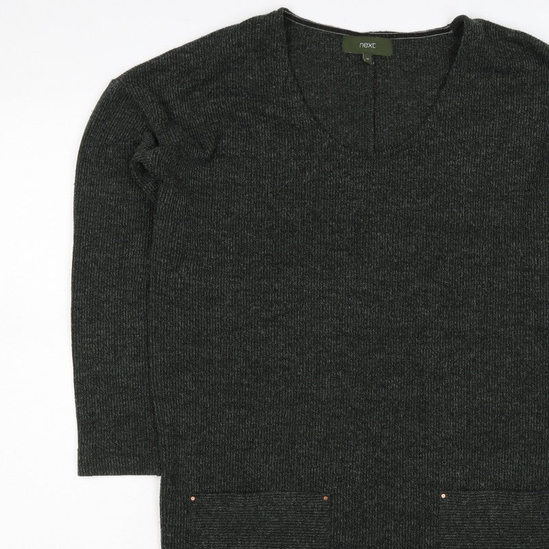 Next Women Grey UK 10 Open Front Longline Knit Cardigan Pockets Stretch