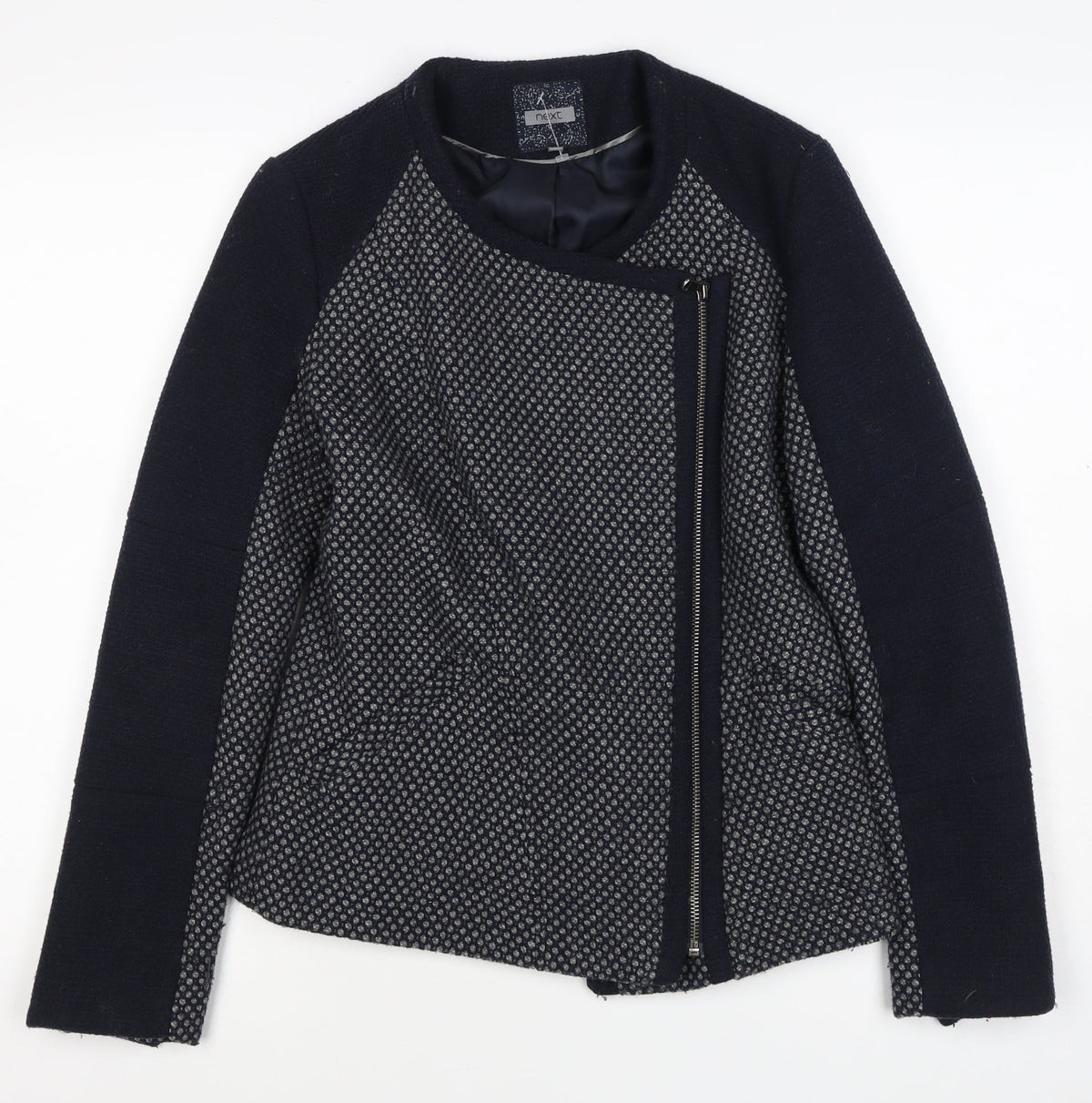 Next Women’s Black UK 8 Textured Asymmetric Zip Lined Jacket