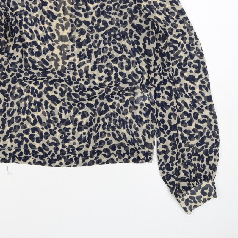 Glamorous Women’s Beige Leopard Print Cropped Zip Blouse UK 8