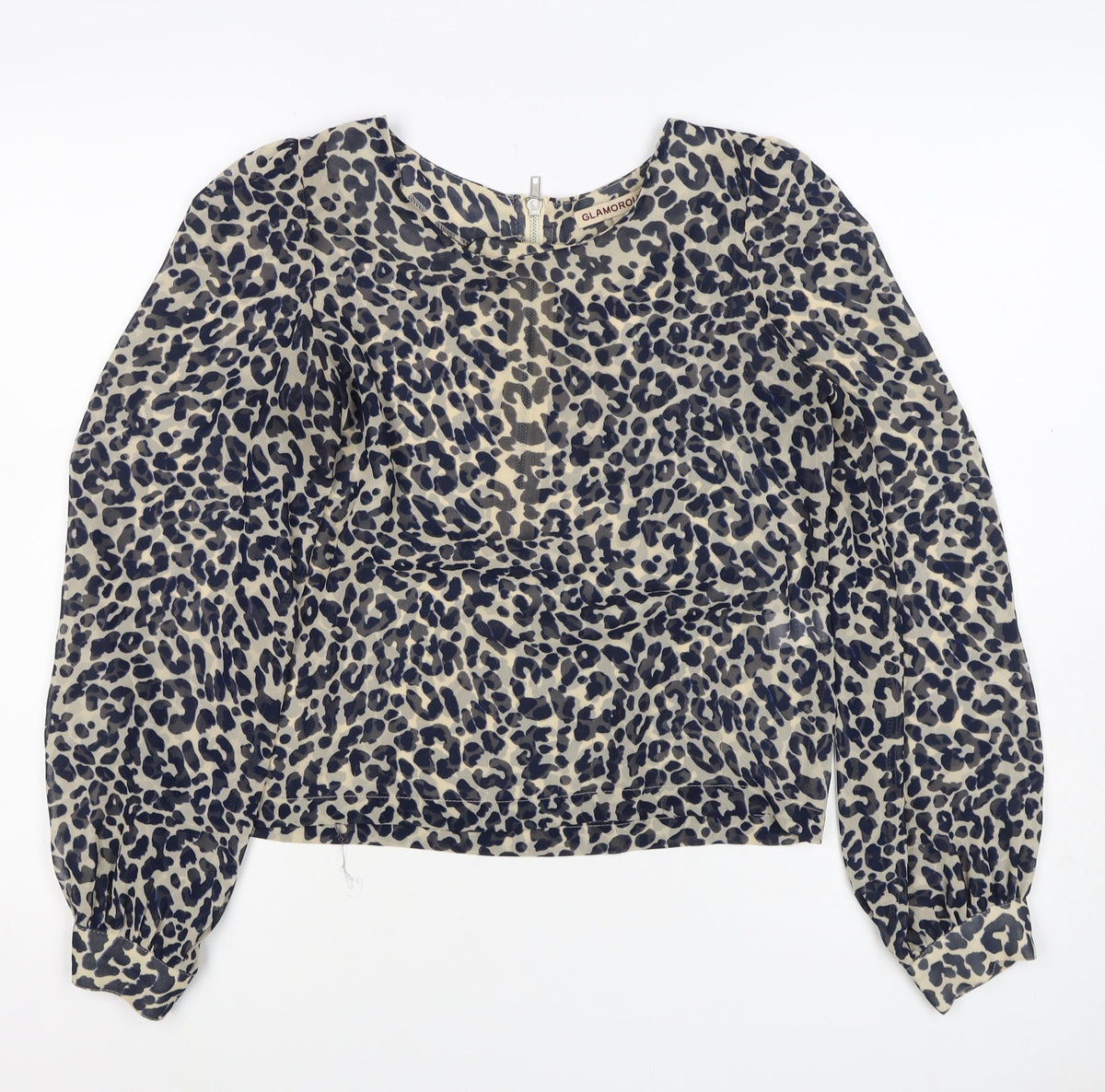 Glamorous Women’s Beige Leopard Print Cropped Zip Blouse UK 8