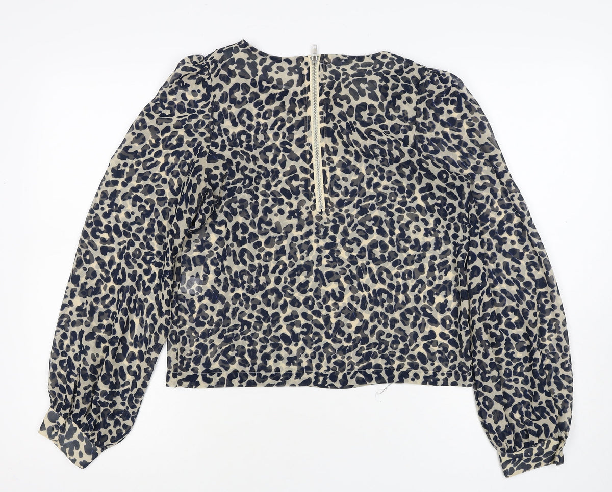 Glamorous Women’s Beige Leopard Print Cropped Zip Blouse UK 8