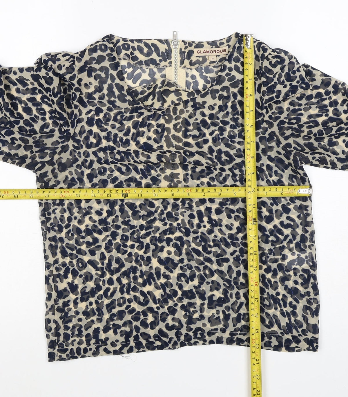 Glamorous Women’s Beige Leopard Print Cropped Zip Blouse UK 8