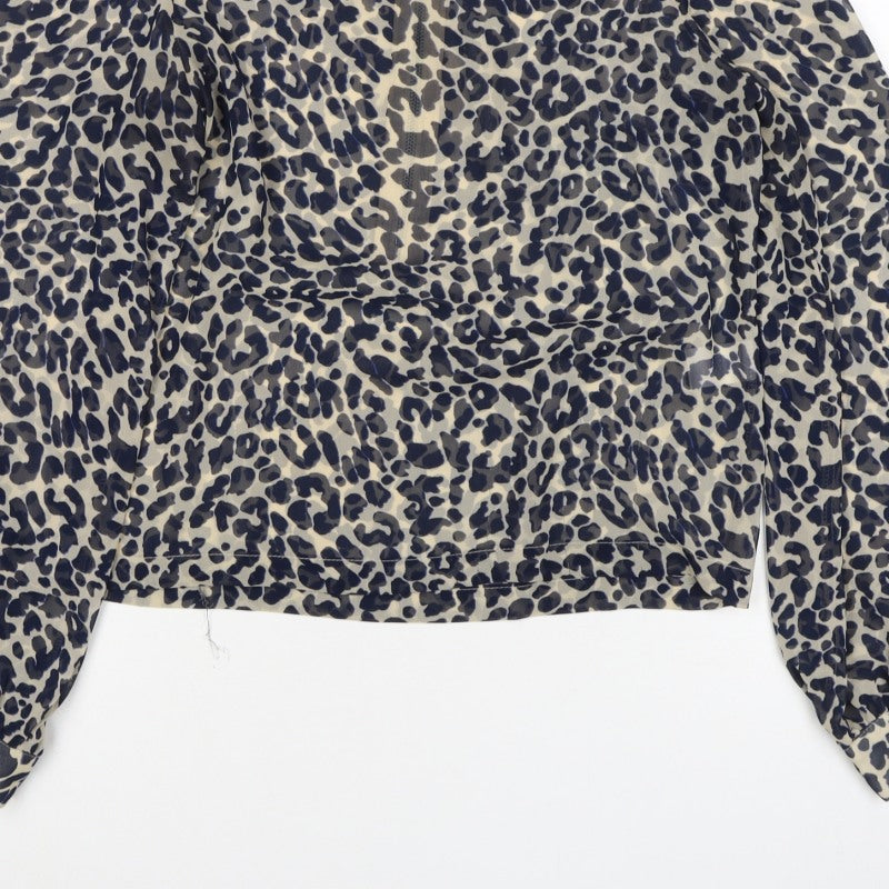 Glamorous Women’s Beige Leopard Print Cropped Zip Blouse UK 8
