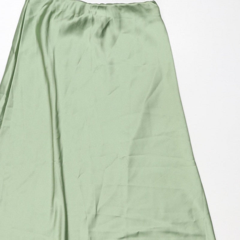 Oasis Women Green UK 14 Satin Asymmetric Wrap Midi Skirt