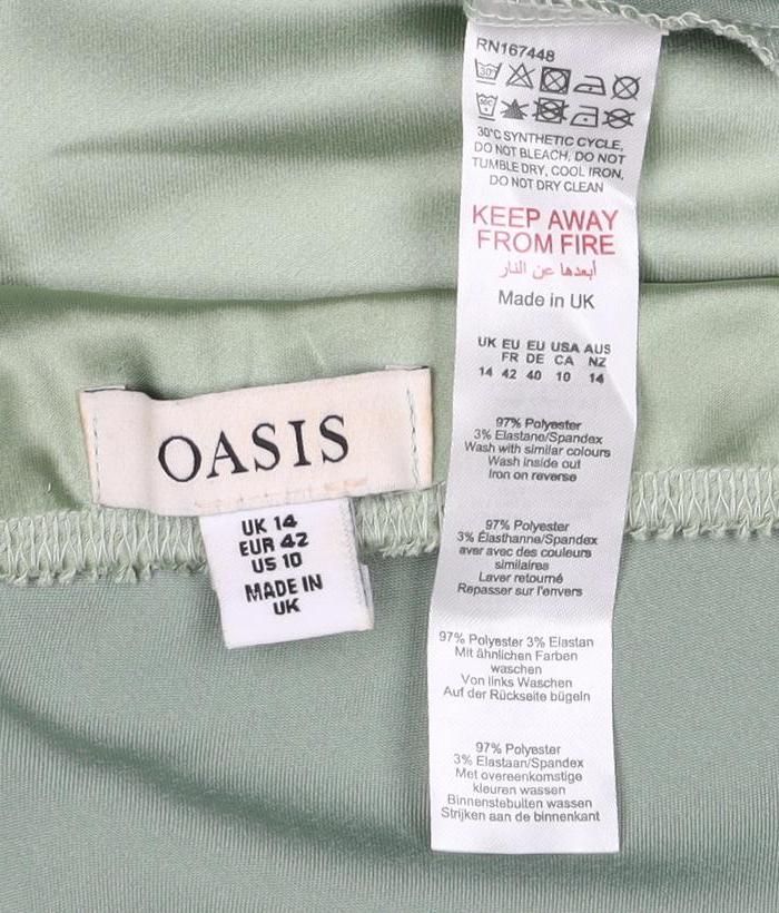 Oasis Women Green UK 14 Satin Asymmetric Wrap Midi Skirt