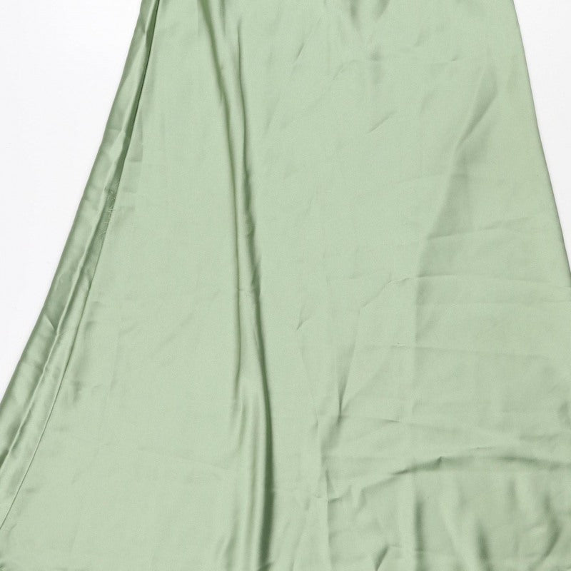 Oasis Women Green UK 14 Satin Asymmetric Wrap Midi Skirt