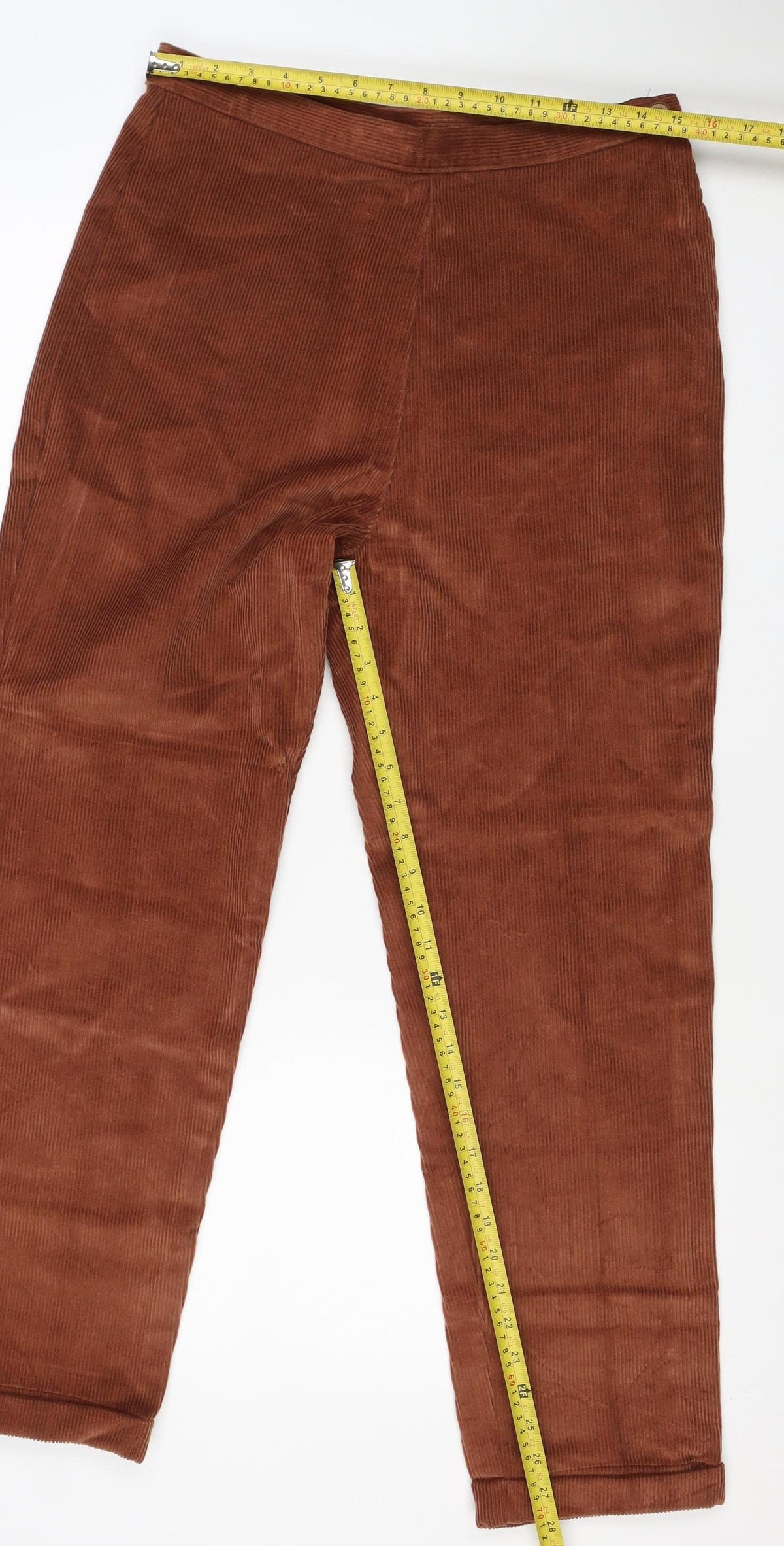 Ann Louise Women’s Brown Corduroy Straight Trousers UK 16 Stretch