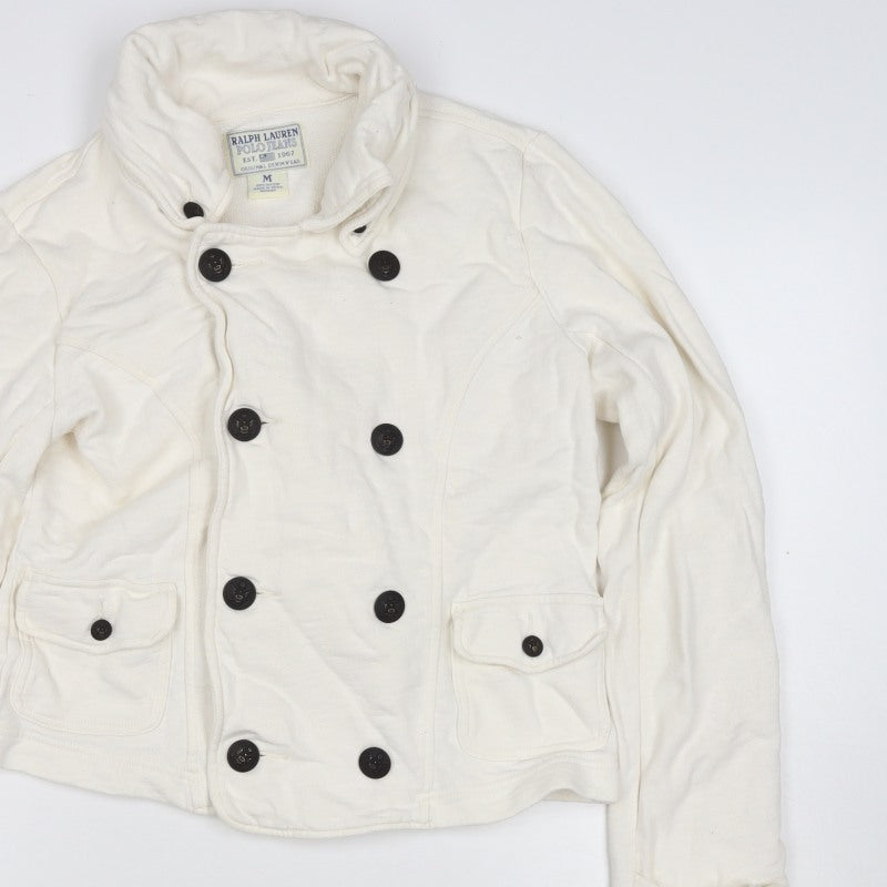 Ralph Lauren Women Ivory M Double-Breasted Cotton Pea Jacket