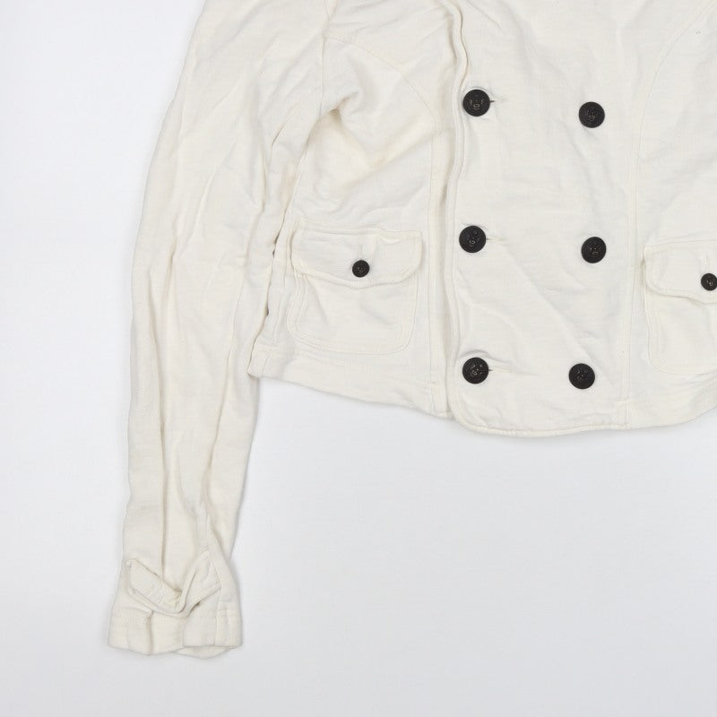 Ralph Lauren Women Ivory M Double-Breasted Cotton Pea Jacket