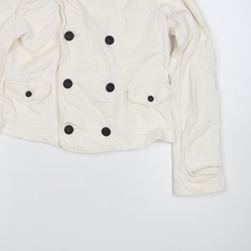 Ralph Lauren Women Ivory M Double-Breasted Cotton Pea Jacket