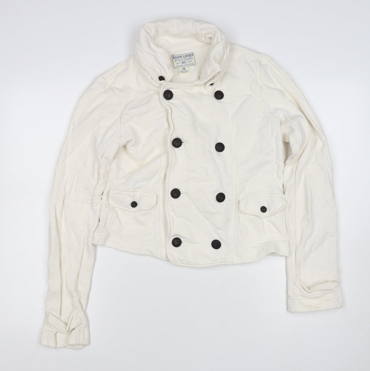 Ralph Lauren Women Ivory M Double-Breasted Cotton Pea Jacket