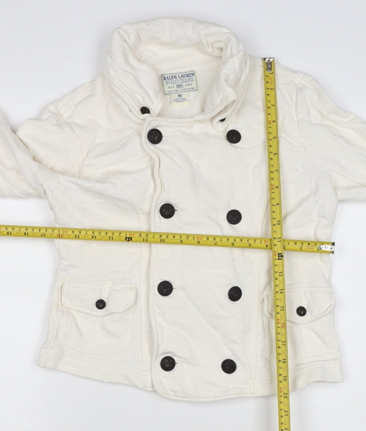 Ralph Lauren Women Ivory M Double-Breasted Cotton Pea Jacket