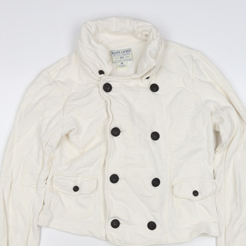 Ralph Lauren Women Ivory M Double-Breasted Cotton Pea Jacket