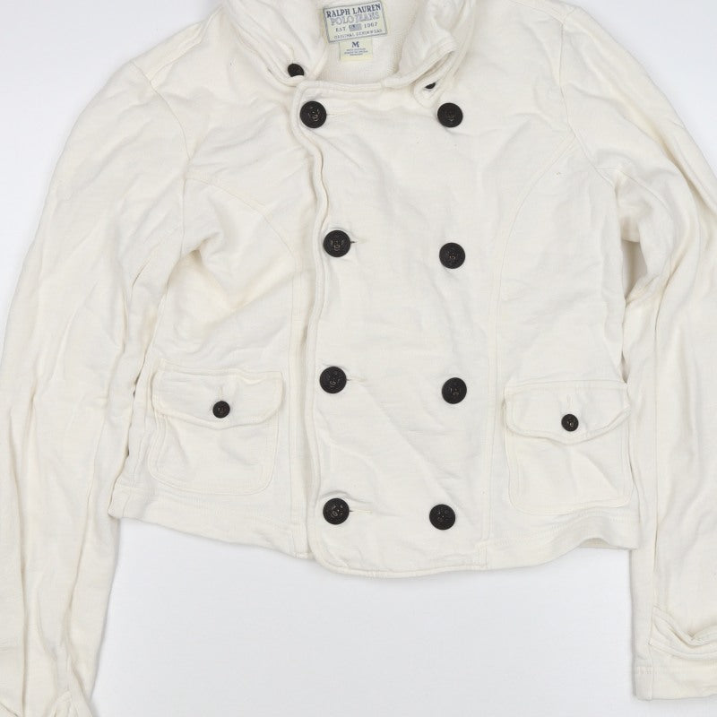 Ralph Lauren Women Ivory M Double-Breasted Cotton Pea Jacket