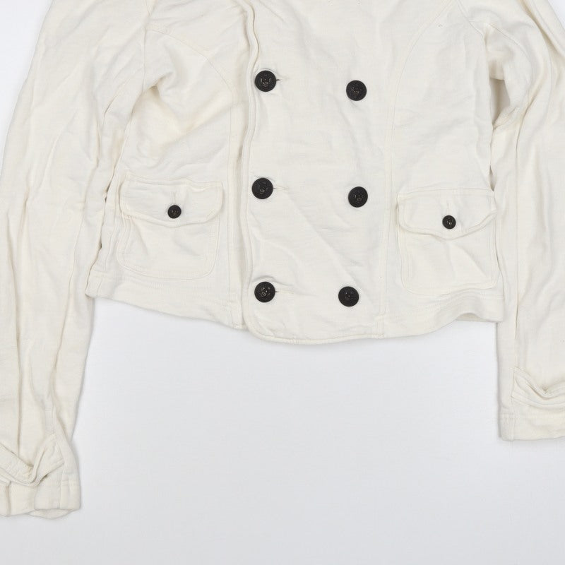 Ralph Lauren Women Ivory M Double-Breasted Cotton Pea Jacket
