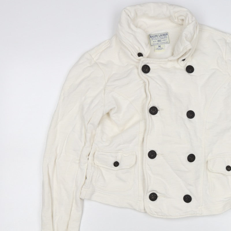 Ralph Lauren Women Ivory M Double-Breasted Cotton Pea Jacket
