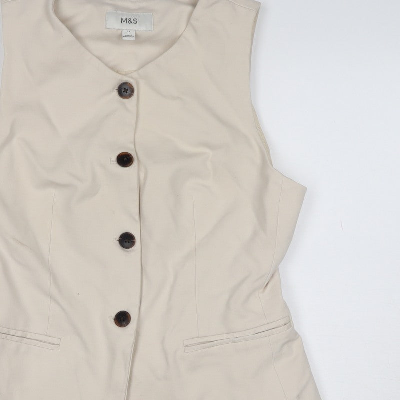 Marks and Spencer Women Ivory UK 12 Tailored 4 Button Waistcoat