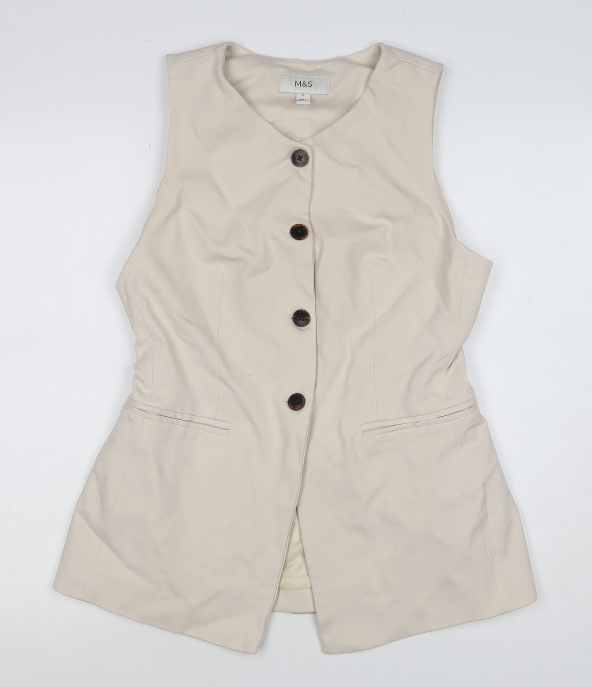 Marks and Spencer Women Ivory UK 12 Tailored 4 Button Waistcoat