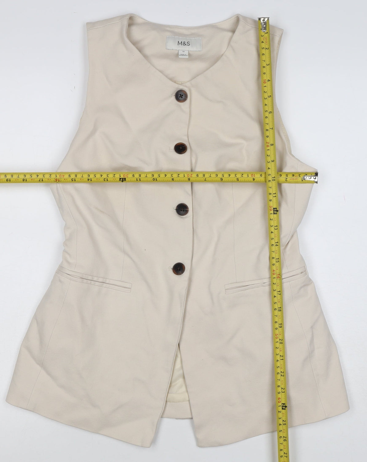 Marks and Spencer Women Ivory UK 12 Tailored 4 Button Waistcoat