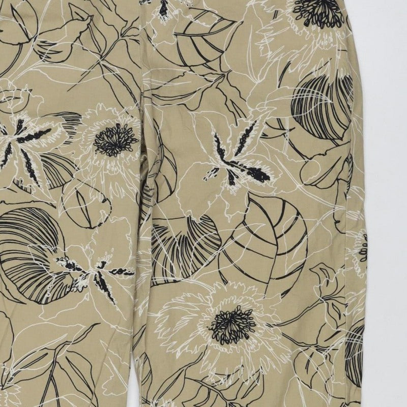 Villager Women’s Beige Floral Cotton Blend Size 4 Wide-Leg Trousers