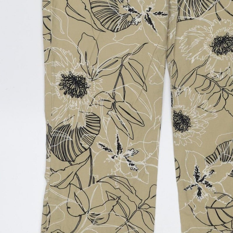 Villager Women’s Beige Floral Cotton Blend Size 4 Wide-Leg Trousers