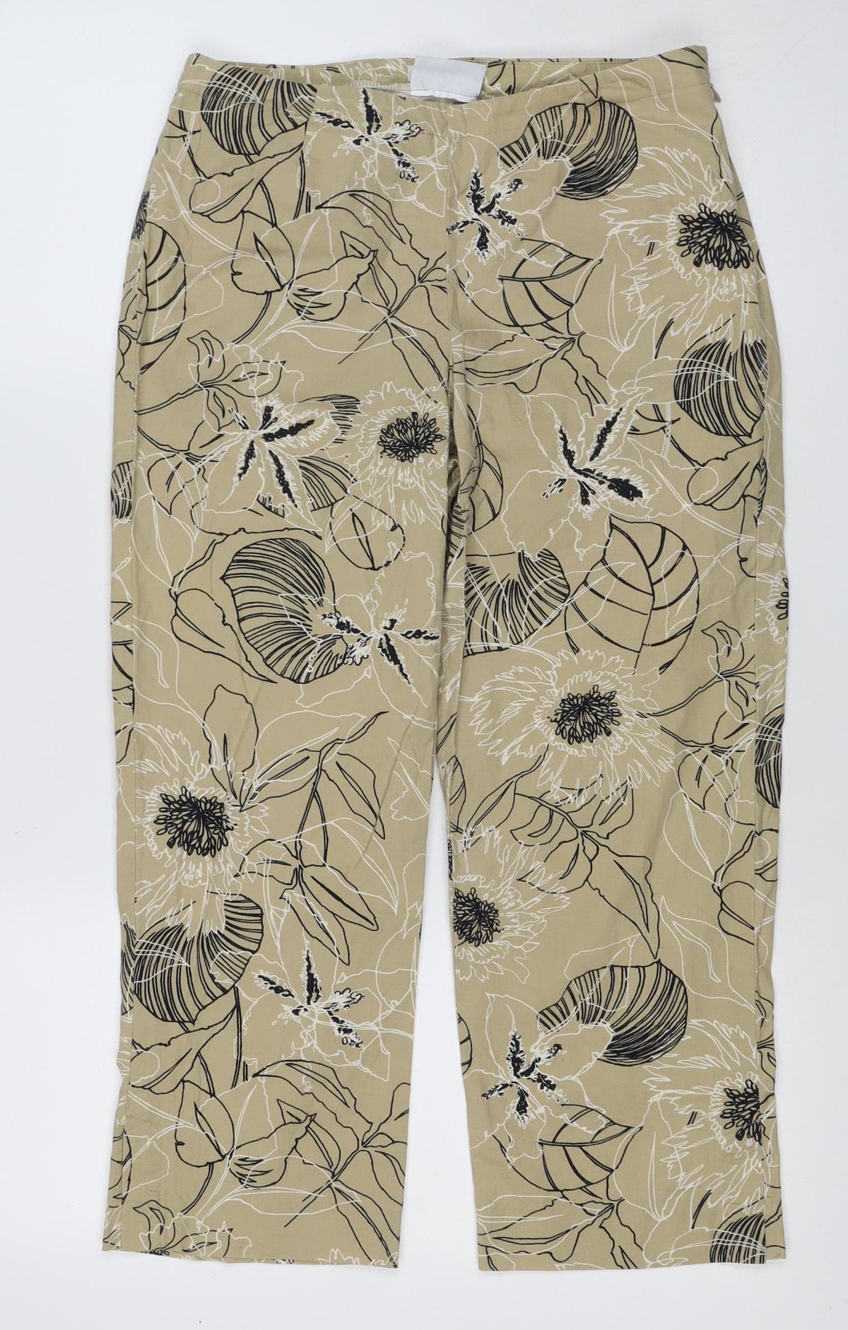 Villager Women’s Beige Floral Cotton Blend Size 4 Wide-Leg Trousers