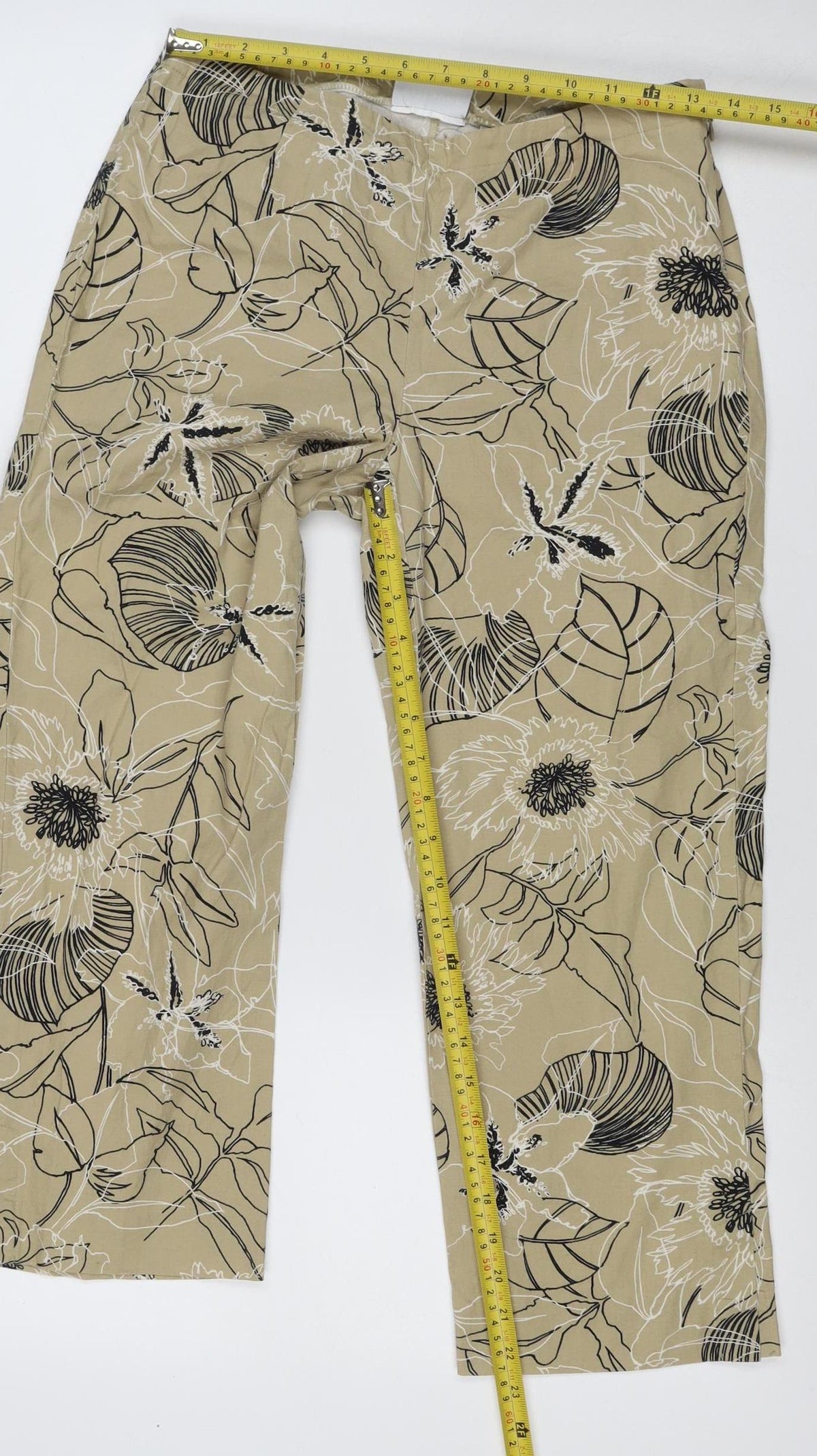 Villager Women’s Beige Floral Cotton Blend Size 4 Wide-Leg Trousers