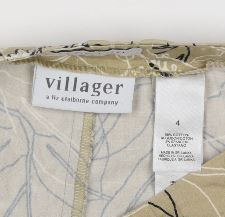 Villager Women’s Beige Floral Cotton Blend Size 4 Wide-Leg Trousers