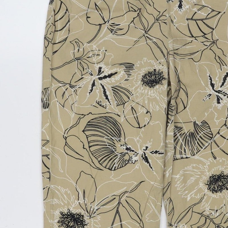Villager Women’s Beige Floral Cotton Blend Size 4 Wide-Leg Trousers