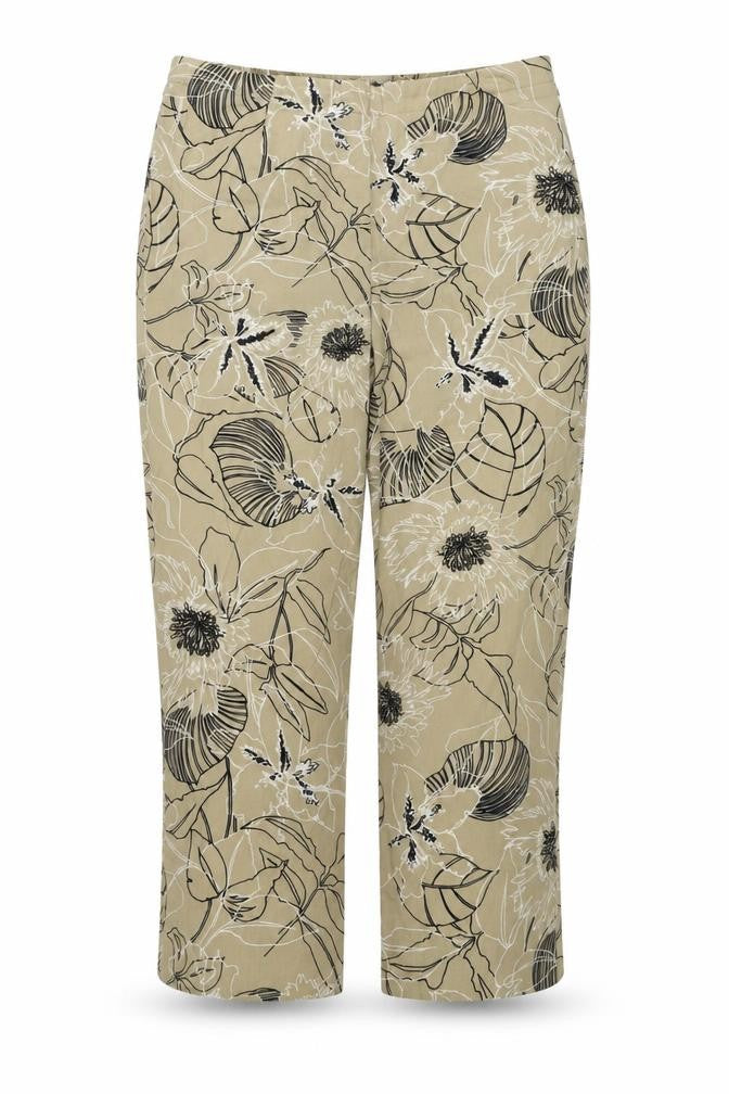 Villager Women’s Beige Floral Cotton Blend Size 4 Wide-Leg Trousers