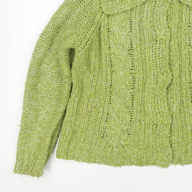 Per Una Women’s Green L Cable Knit Open Cardigan Collared