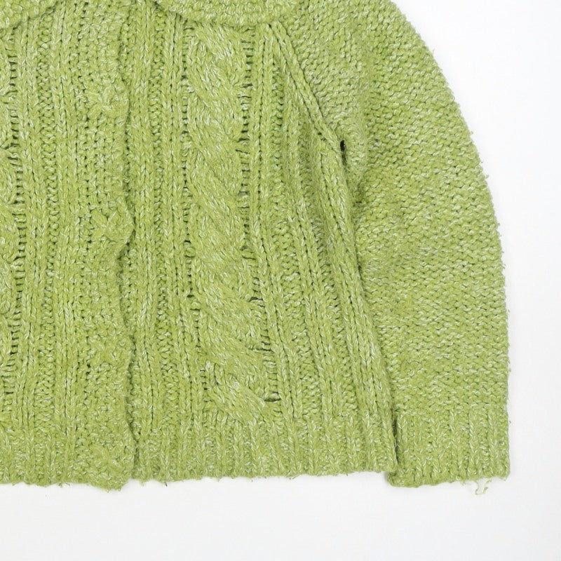 Per Una Women’s Green L Cable Knit Open Cardigan Collared