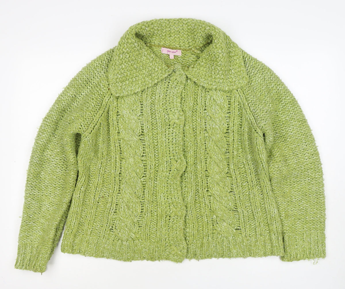 Per Una Women’s Green L Cable Knit Open Cardigan Collared