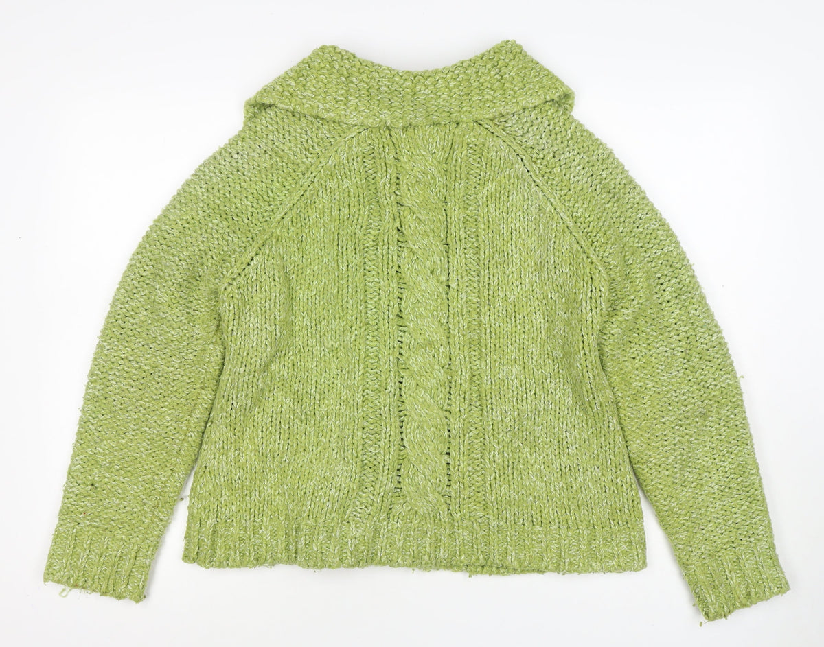 Per Una Women’s Green L Cable Knit Open Cardigan Collared