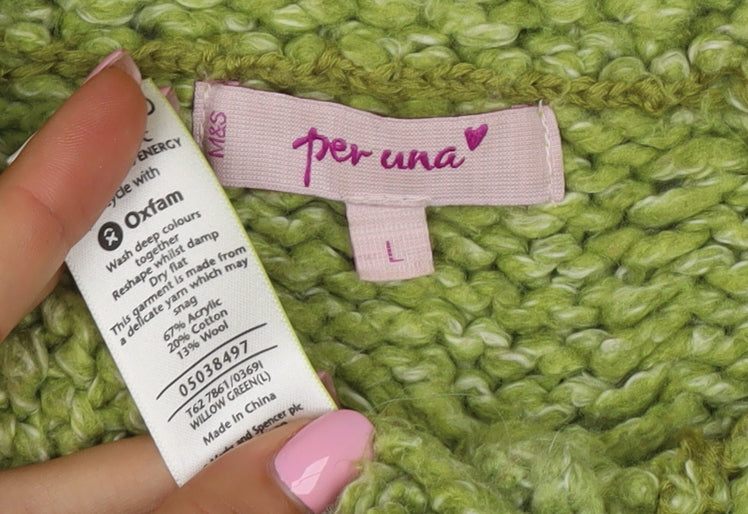 Per Una Women’s Green L Cable Knit Open Cardigan Collared