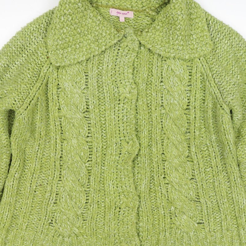 Per Una Women’s Green L Cable Knit Open Cardigan Collared