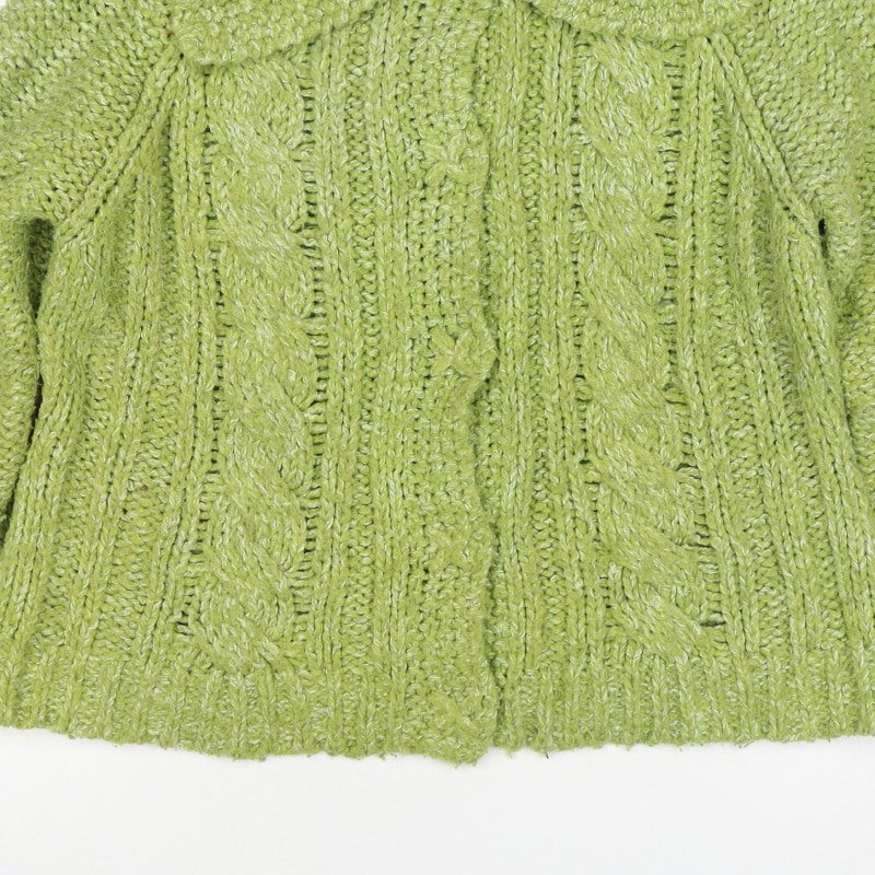 Per Una Women’s Green L Cable Knit Open Cardigan Collared
