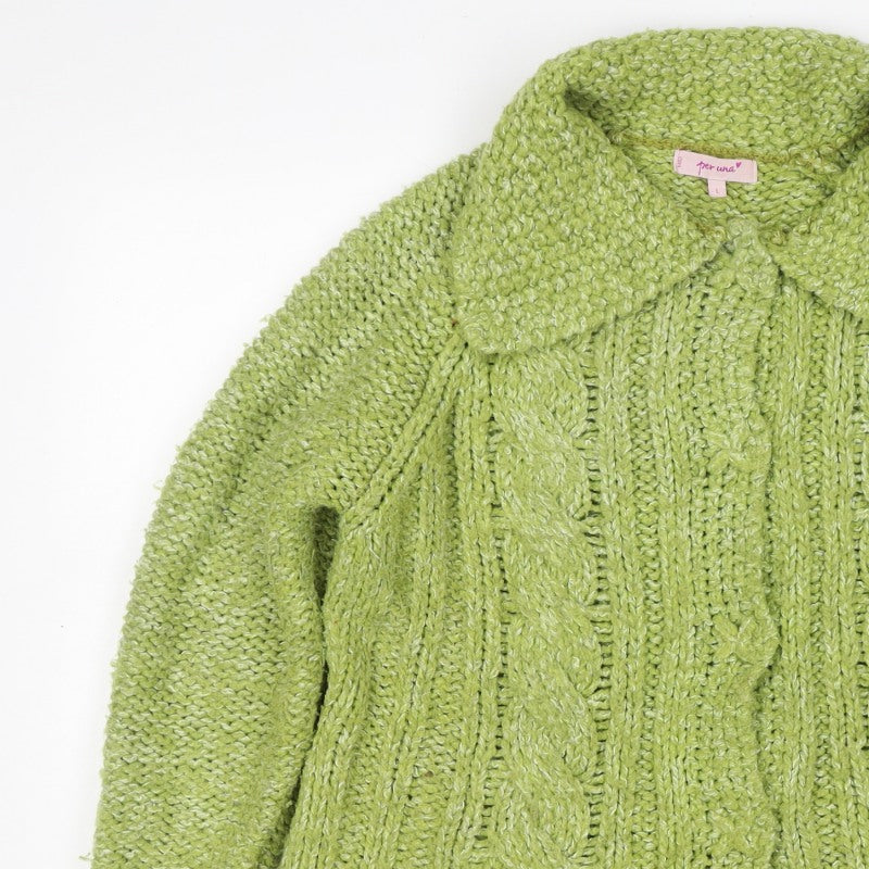 Per Una Women’s Green L Cable Knit Open Cardigan Collared