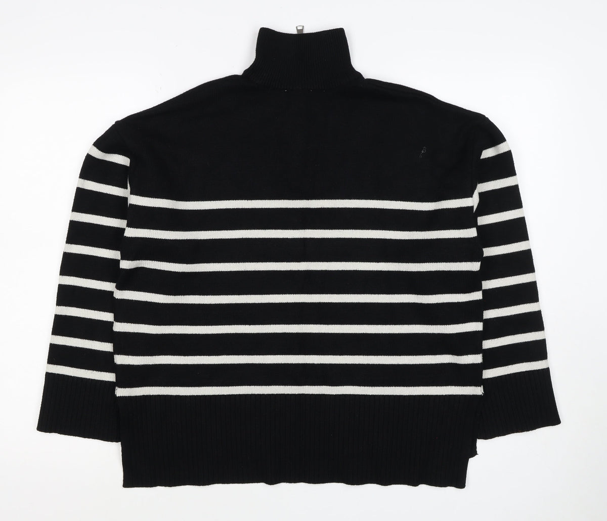 Zara Women Black Stripe High Neck 1/2 Zip Knit Jumper M