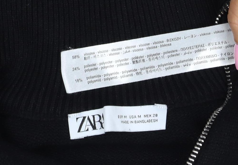 Zara Women Black Stripe High Neck 1/2 Zip Knit Jumper M