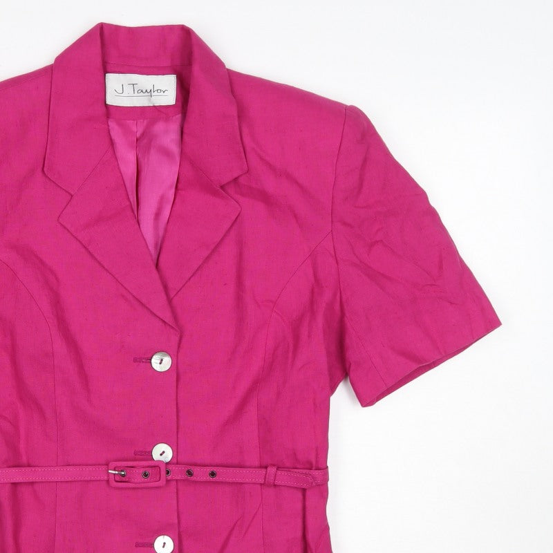 J Taylor Women’s Pink UK 12 Linen Belted Short Sleeve Suit Jacket
