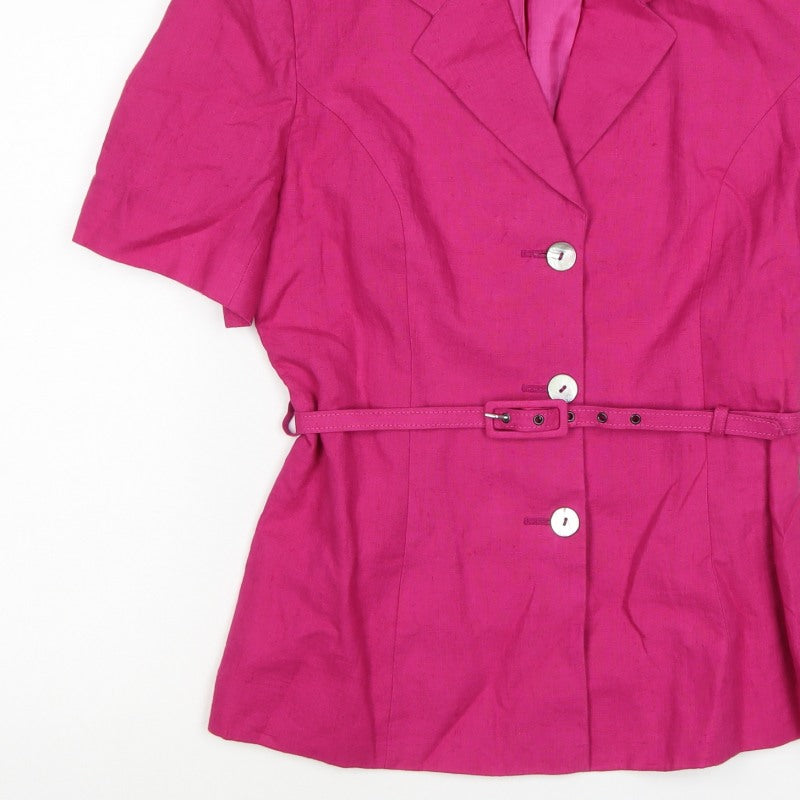J Taylor Women’s Pink UK 12 Linen Belted Short Sleeve Suit Jacket