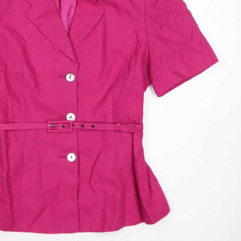 J Taylor Women’s Pink UK 12 Linen Belted Short Sleeve Suit Jacket