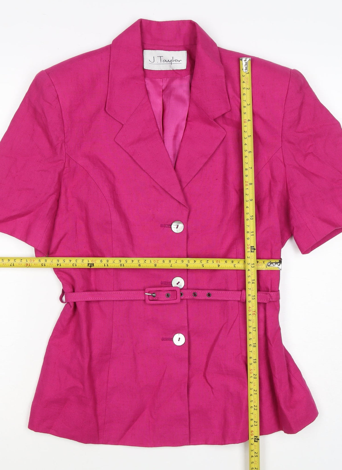 J Taylor Women’s Pink UK 12 Linen Belted Short Sleeve Suit Jacket