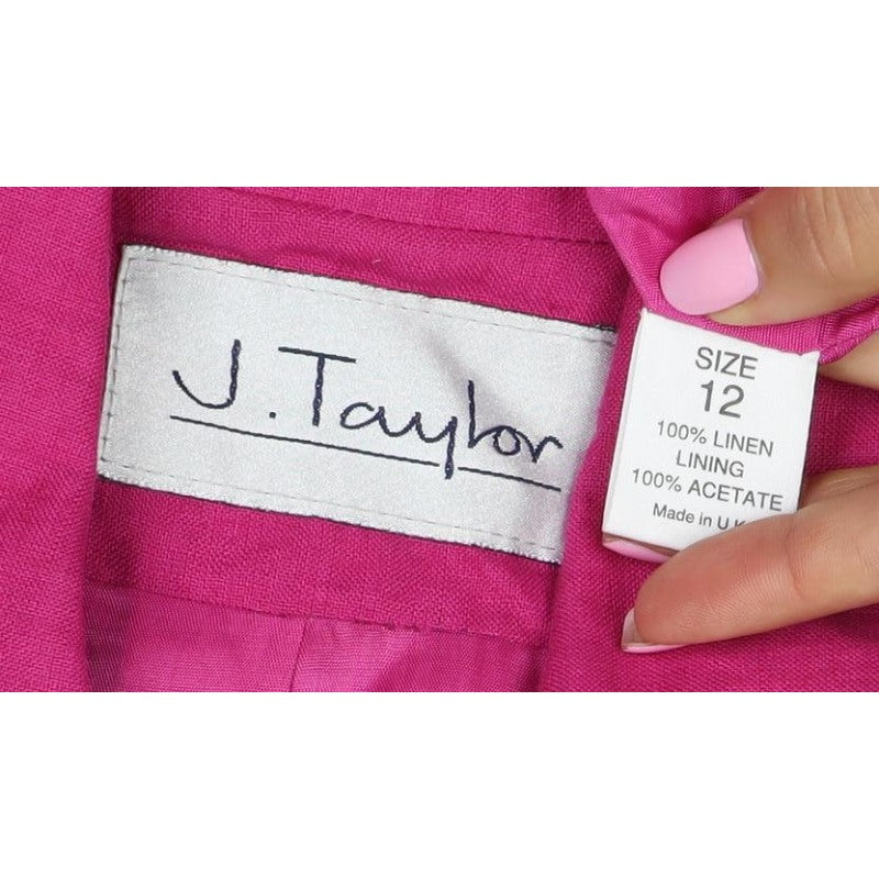 J Taylor Women’s Pink UK 12 Linen Belted Short Sleeve Suit Jacket