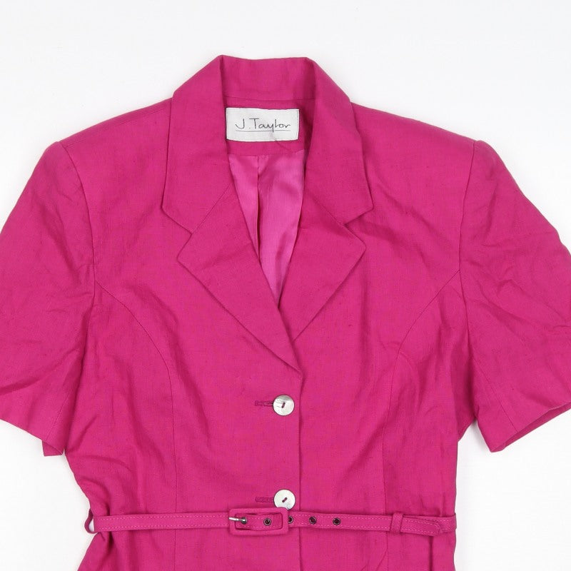 J Taylor Women’s Pink UK 12 Linen Belted Short Sleeve Suit Jacket