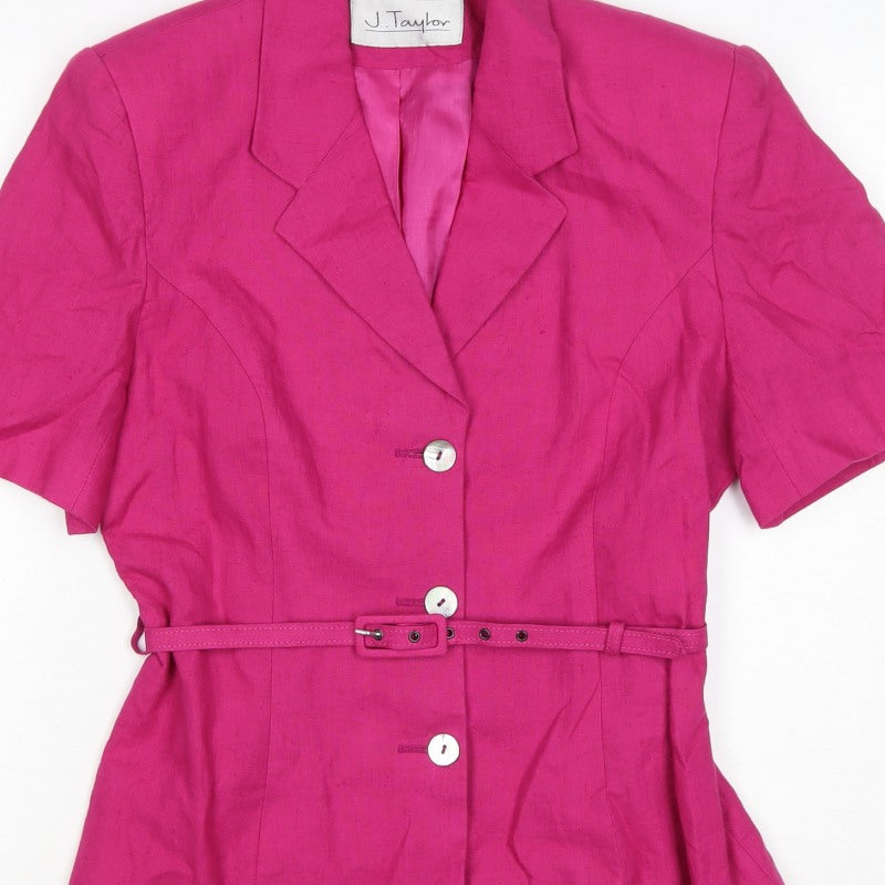 J Taylor Women’s Pink UK 12 Linen Belted Short Sleeve Suit Jacket